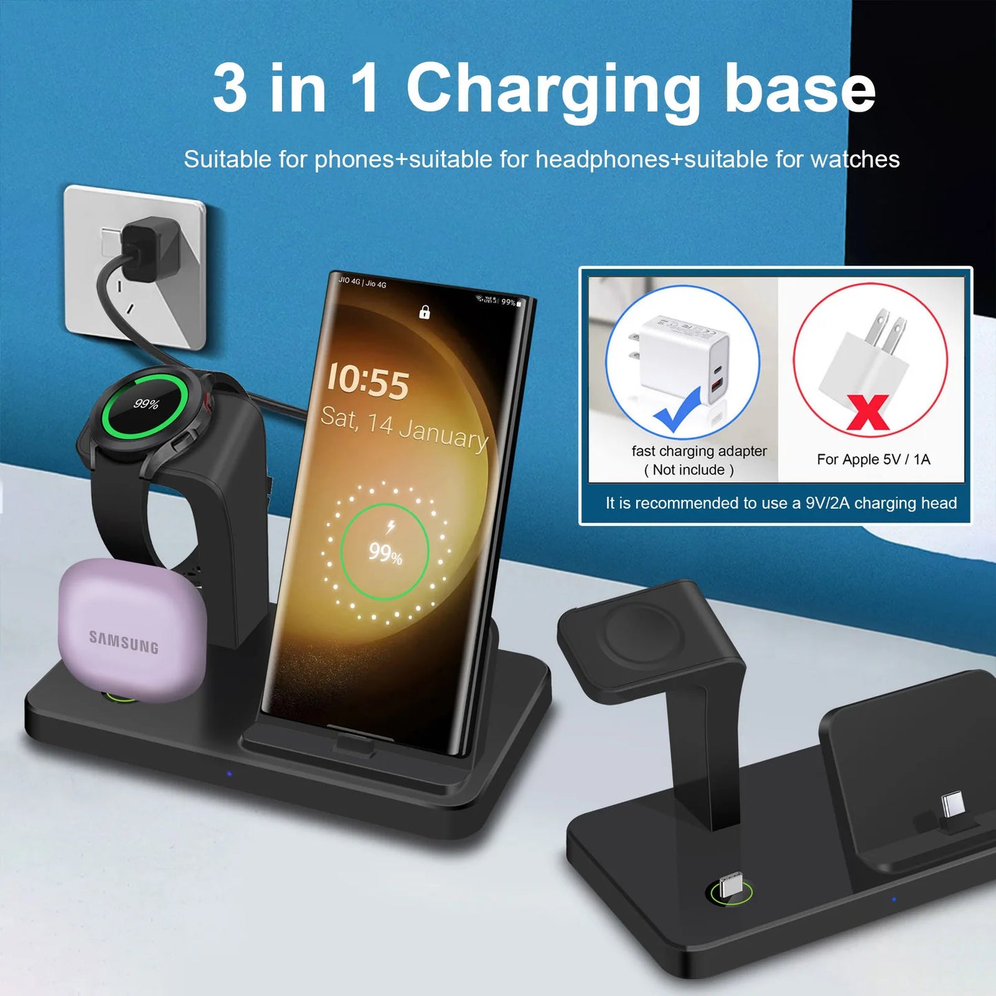 Charging Station for Samsung S23 S22 S21 Z Flip Fold 3 in 1 Type C Fast Wireless Charger Dock Stand For Galaxy Watch 5 Pro Buds - Mountain ship