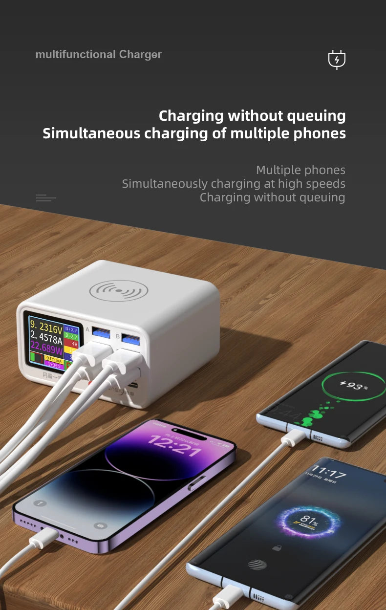 Multi functional 8-port USB Wireless Fast Charging Station Visual Current Detection Charger For Mobile Phone iPad Flash Charging - Mountain ship