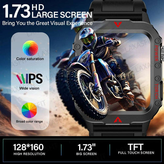 LAXASFIT 2024 Outdoor Military Men's Smart Watch Bluetooth Talk Sports Heart Rate Monitor Smart Watch Android IOS - Mountain ship