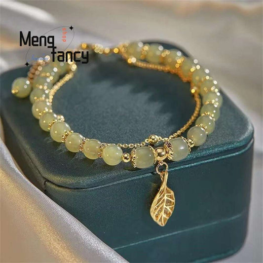 Natural Hetian Jasper Golden Branch Jade Leaves Bracelet Exquisite Sexy Young Girls Fashion Jewelry Best Selling Holiday Gift - Mountain ship