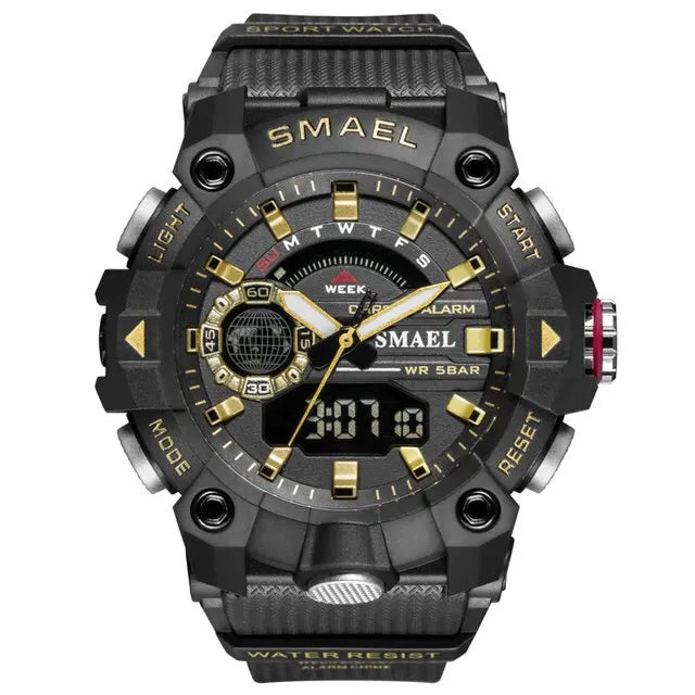 SMAEL Fashion Sport Watches Men Shock Resistant 50M Waterproof Wristwatch LED Alarm Stopwatch Clock Military 8040 Men Watch - Mountain ship