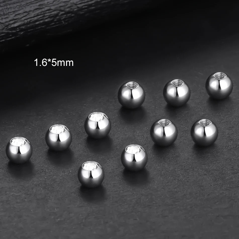 10pcs/lot Steel CZ Gem Replacement Spare Balls Labret Tongue Ring Ear Belly Eyebrow Piercing Attachment 16G 14G DIY Body Jewelry - Mountain ship