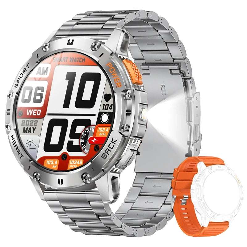 For Huawei Xiaomi New AMOLED Smart Watch Men with Flashlight Sports Waterproof Fitness Tracker Bluetooth Call Smartwatch Man+Box - Mountain ship