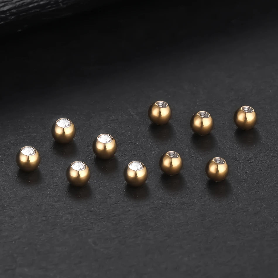 10pcs/lot Steel CZ Gem Replacement Spare Balls Labret Tongue Ring Ear Belly Eyebrow Piercing Attachment 16G 14G DIY Body Jewelry - Mountain ship