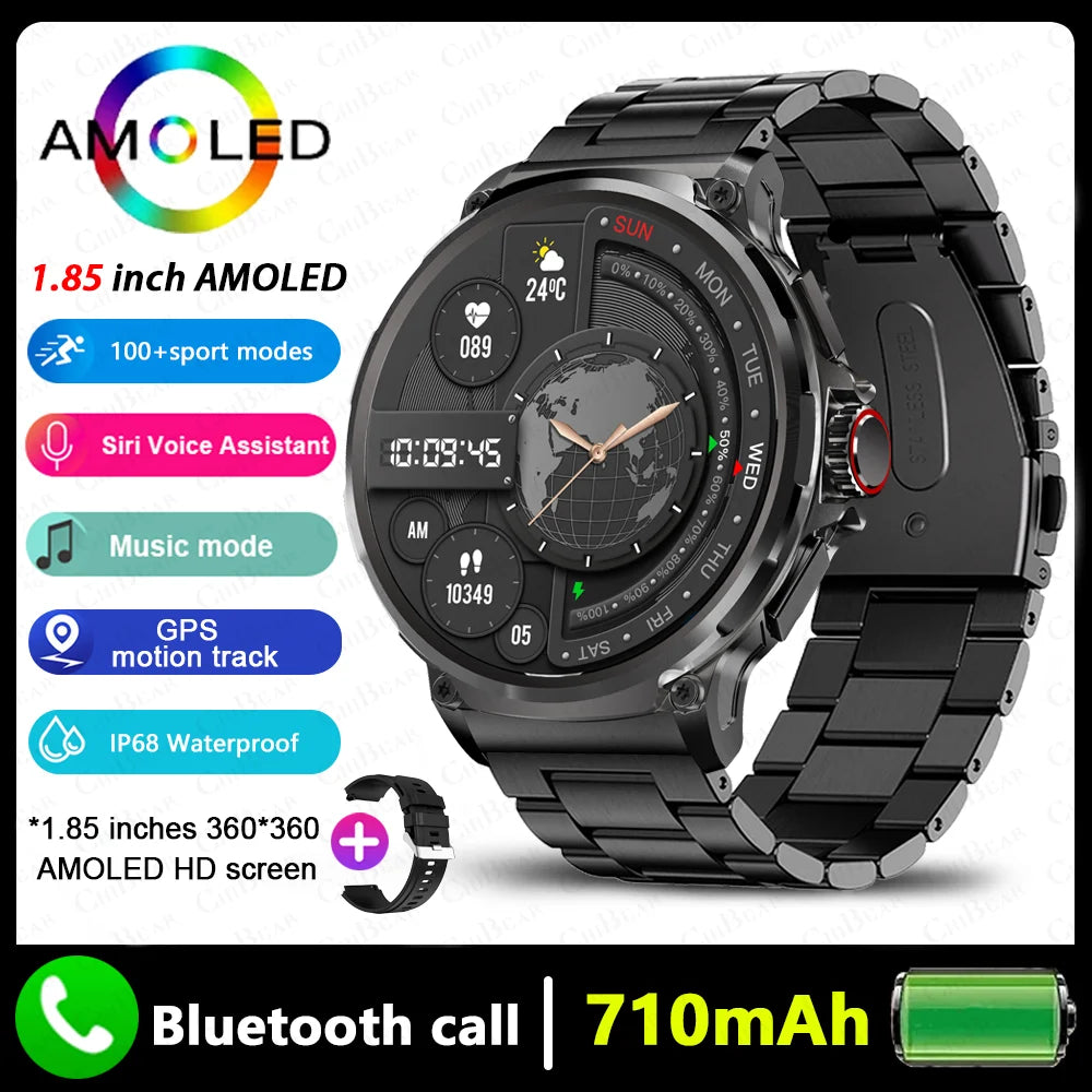 2024 New For Huawei Xiaomi Men GPS Track Smart Watch 1.85 Inch Ultra HD AMOLED Screen 710 Mah Battery Bluetooth Call Smartwatch - Mountain ship