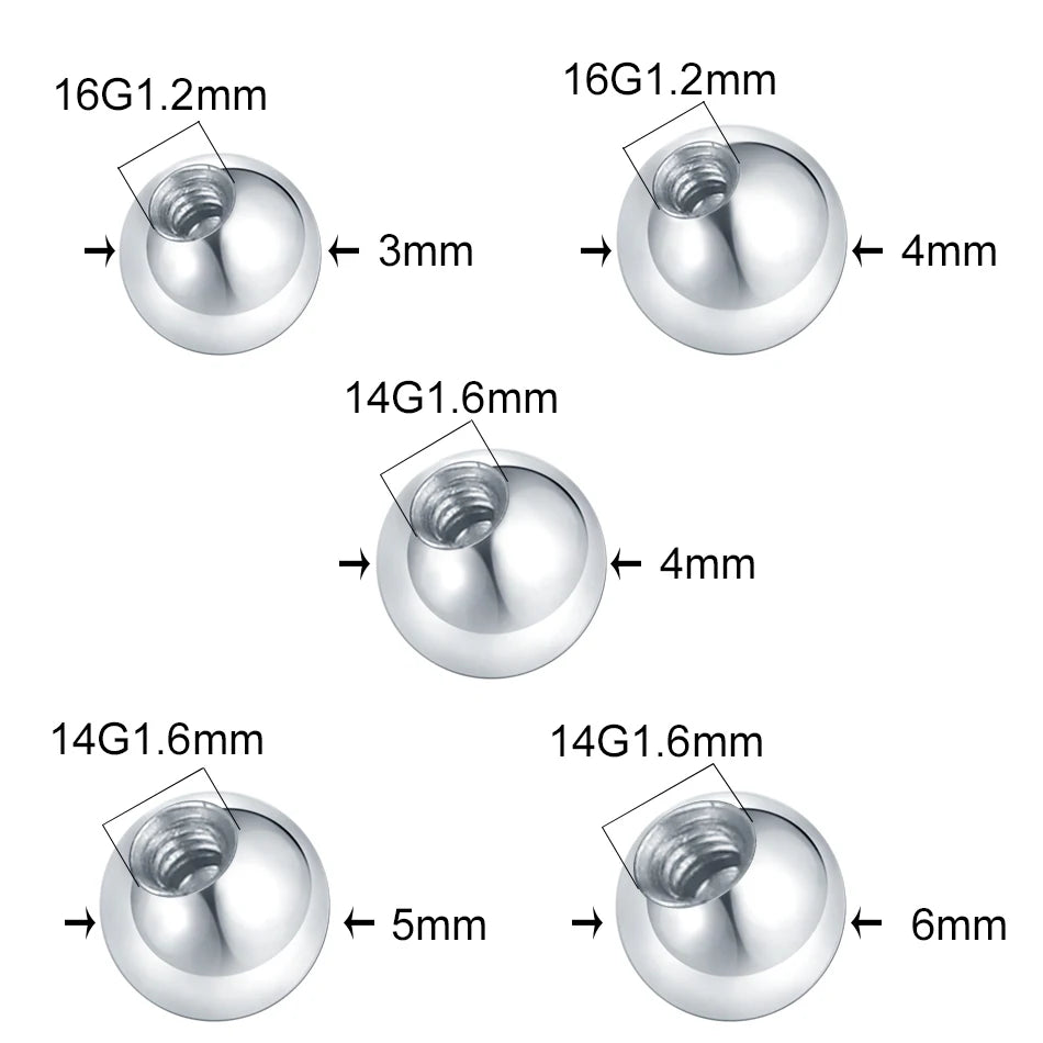 10pcs/lot Steel CZ Gem Replacement Spare Balls Labret Tongue Ring Ear Belly Eyebrow Piercing Attachment 16G 14G DIY Body Jewelry - Mountain ship