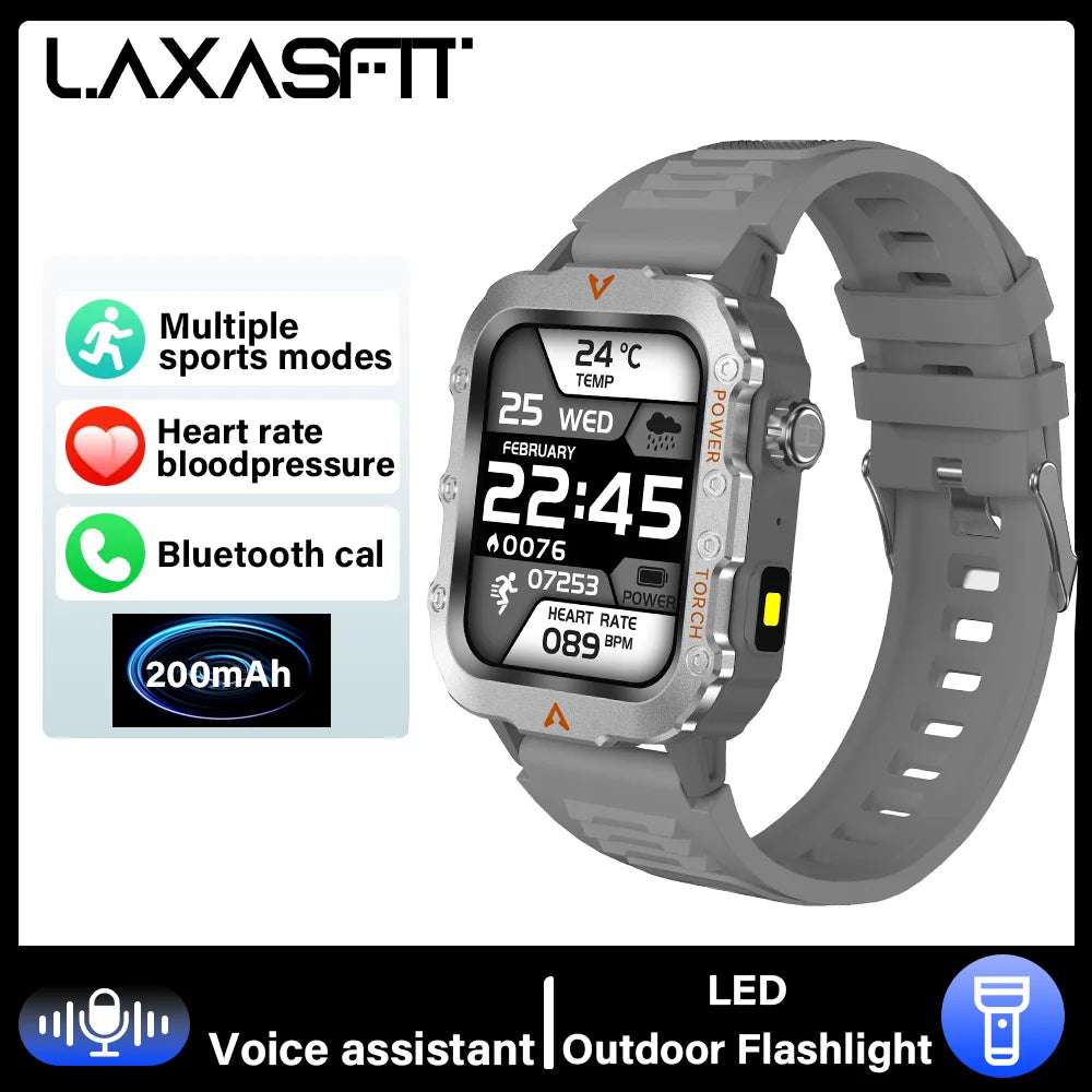 LAXASFIT 2024 Outdoor Military Men's Smart Watch Bluetooth Talk Sports Heart Rate Monitor Smart Watch Android IOS - Mountain ship