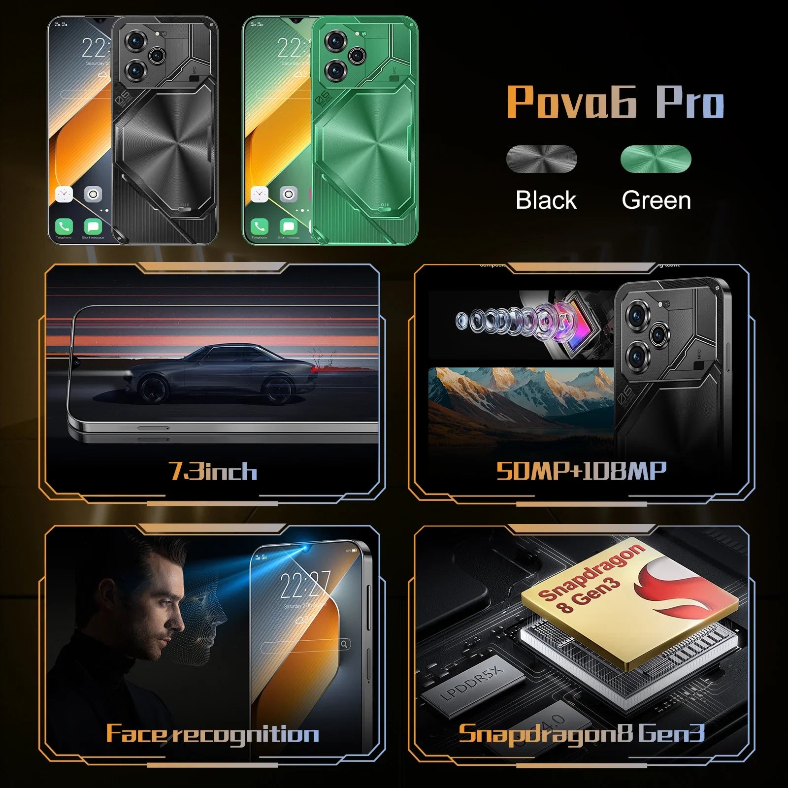 2025 New Global Pova 6 Pro unlocks high-definition screen with a 7.3-inch 22GB+2TB 5G dual analog Celulares Android 14 8000mAh - Mountain ship