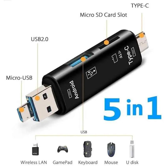 5 in 1 Multifunction Usb 2.0 Type C/Usb /Micro Usb/Tf/SD Memory Card Reader OTG Card Reader Adapter Mobile Phone Accessories - Mountain ship