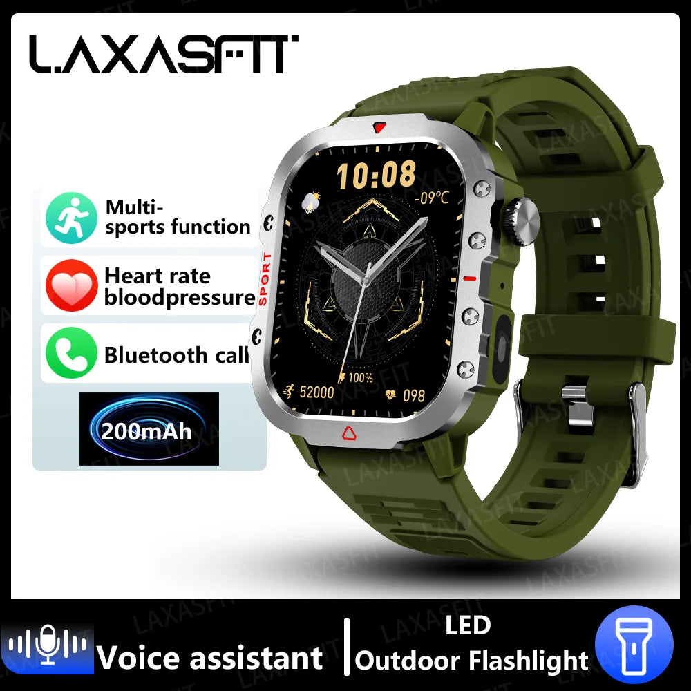 LAXASFIT 2024 Outdoor Military Men's Smart Watch Bluetooth Talk Sports Heart Rate Monitor Smart Watch Android IOS - Mountain ship