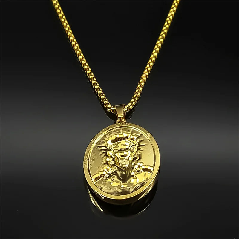 Thorn Jesus Head Pendant Necklace For Women Men Stainless Steel Gold Color Religion Catholic Amulet Chain Jewelry Gifts - Mountain ship