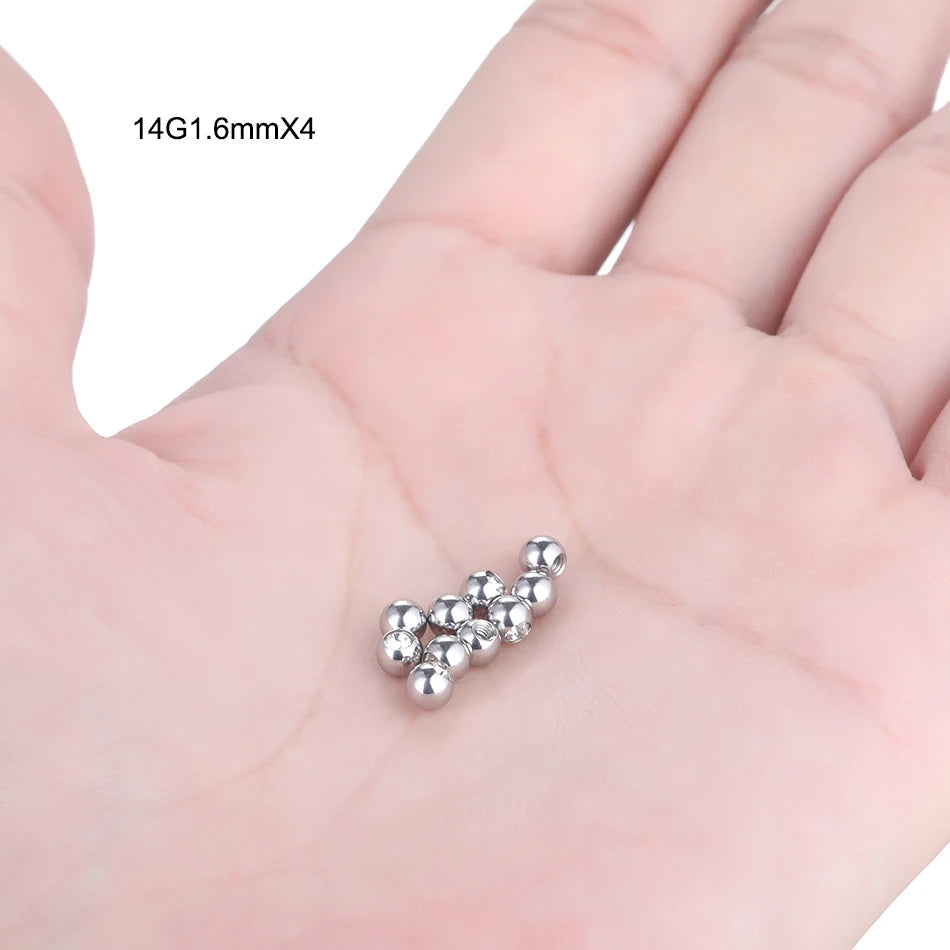 10pcs/lot Steel CZ Gem Replacement Spare Balls Labret Tongue Ring Ear Belly Eyebrow Piercing Attachment 16G 14G DIY Body Jewelry - Mountain ship