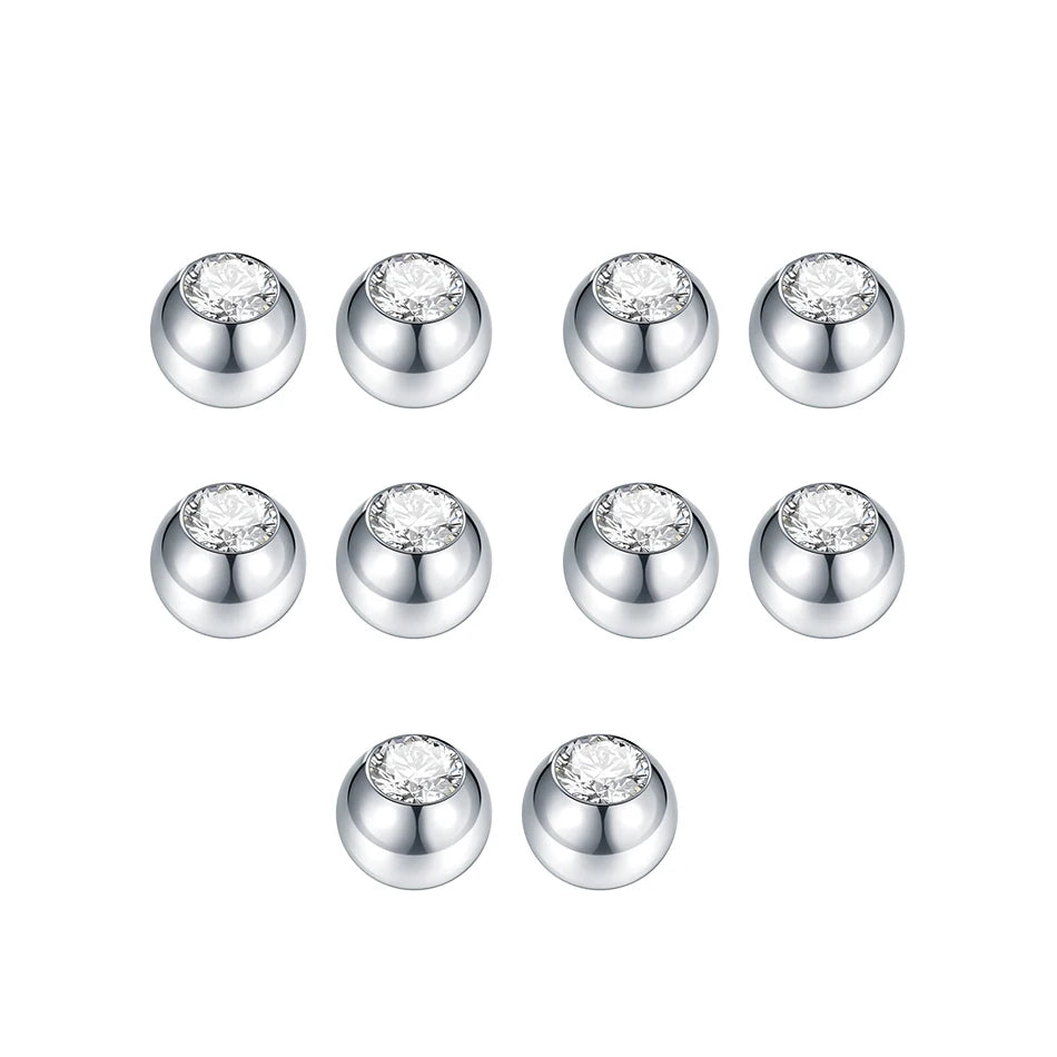 10pcs/lot Steel CZ Gem Replacement Spare Balls Labret Tongue Ring Ear Belly Eyebrow Piercing Attachment 16G 14G DIY Body Jewelry - Mountain ship