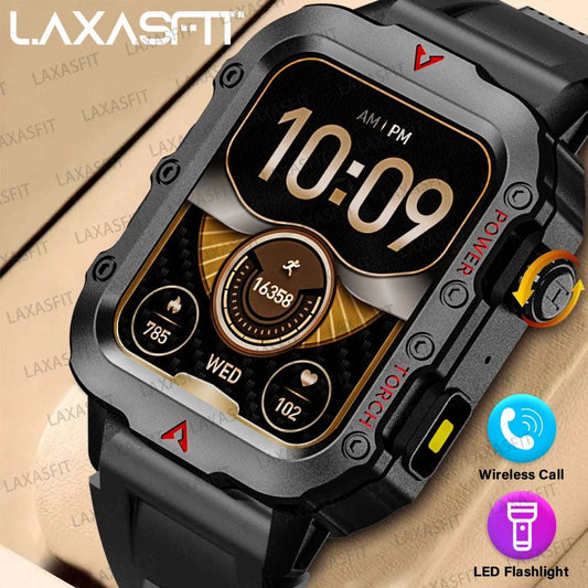 LAXASFIT 2024 Outdoor Military Men's Smart Watch Bluetooth Talk Sports Heart Rate Monitor Smart Watch Android IOS - Mountain ship