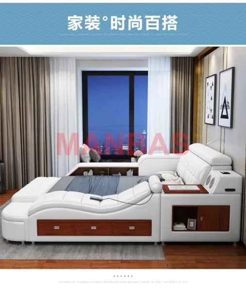 King/Queen Size Multifunctional Bed Tech Smart Beds Ultimate Camas TATAMI Massage Lit Genuine Leather Upholstered Bed with Audio - Mountain ship