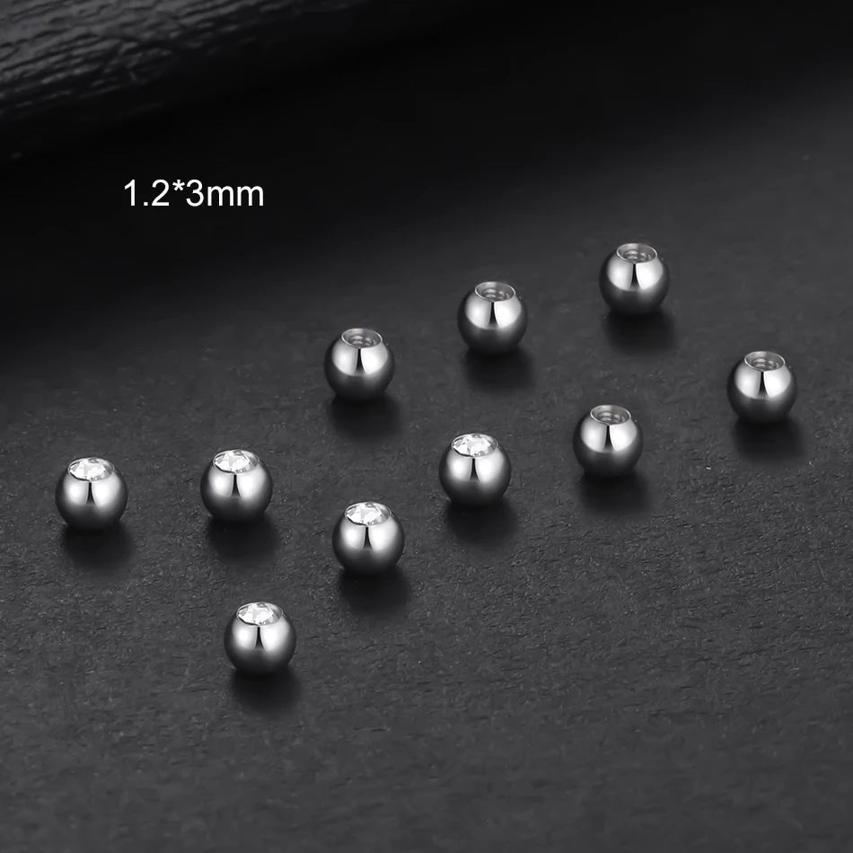 10pcs/lot Steel CZ Gem Replacement Spare Balls Labret Tongue Ring Ear Belly Eyebrow Piercing Attachment 16G 14G DIY Body Jewelry - Mountain ship
