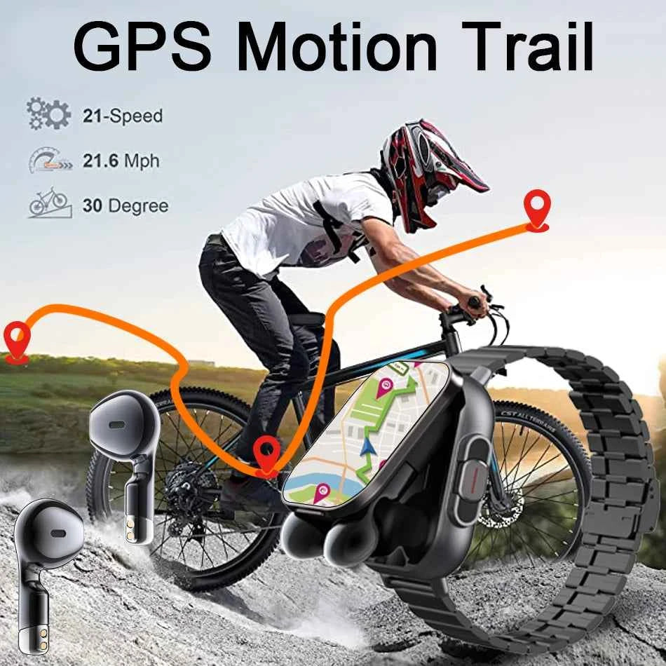 2024 Smart Watch 2 in 1 With Earphone Smartwatch Bluetooth Call Men Watch GPS Track Heart Rate Monitor Play Music SmartWatch - Mountain ship