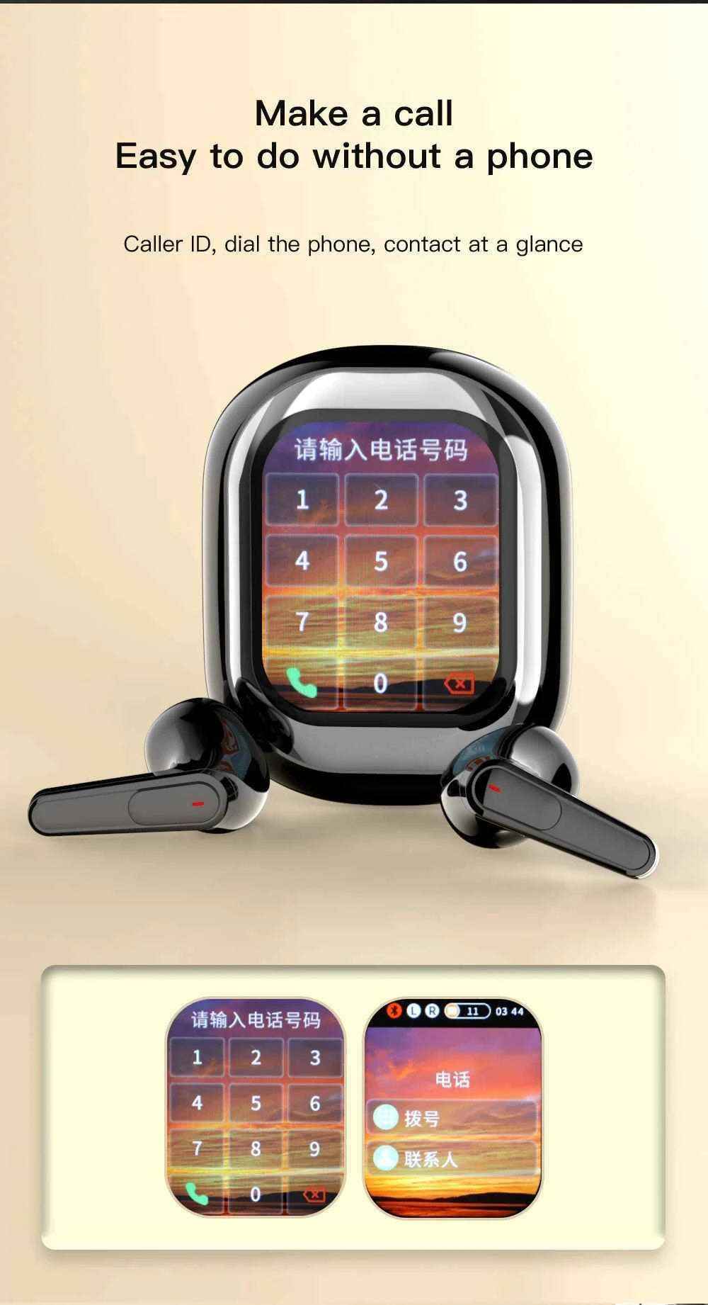 2025 AI Translation Earphones Wireless Bluetooth 5.4 2 Inch Smart Touch Screen Noise Cancellation IPX4 In-Ear Headset - Mountain ship
